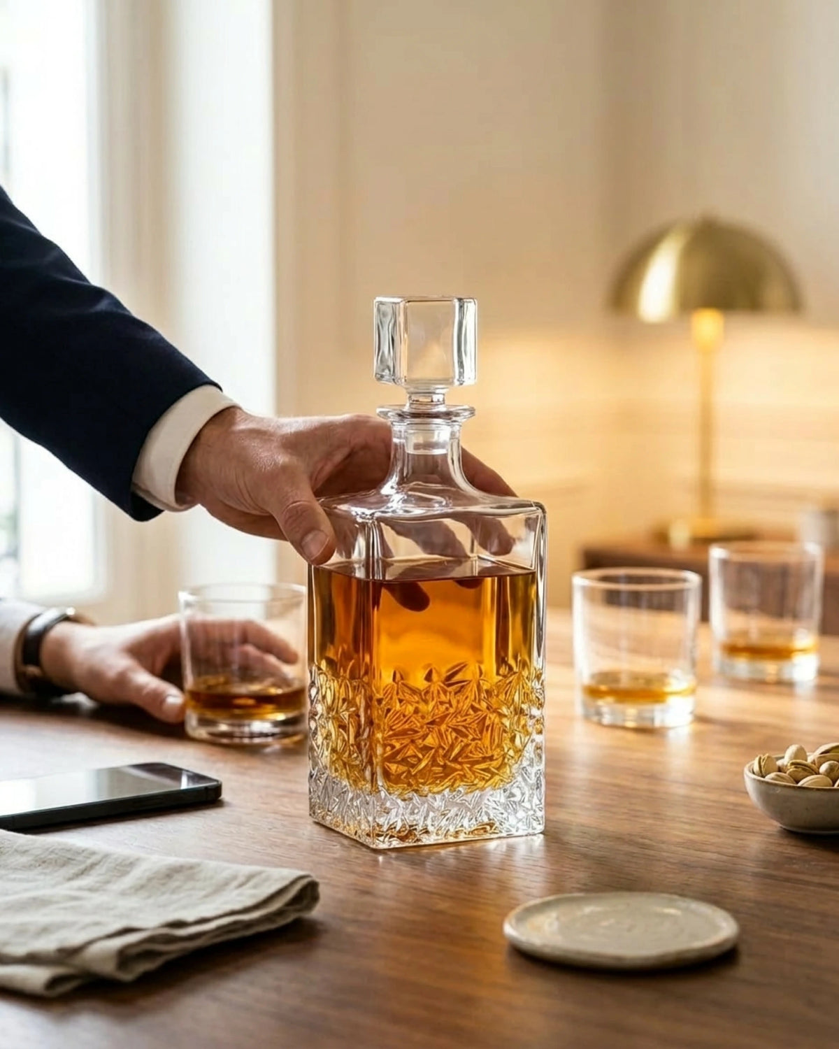 Service du whisky depuis une carafe en cristal Le Cristoir
