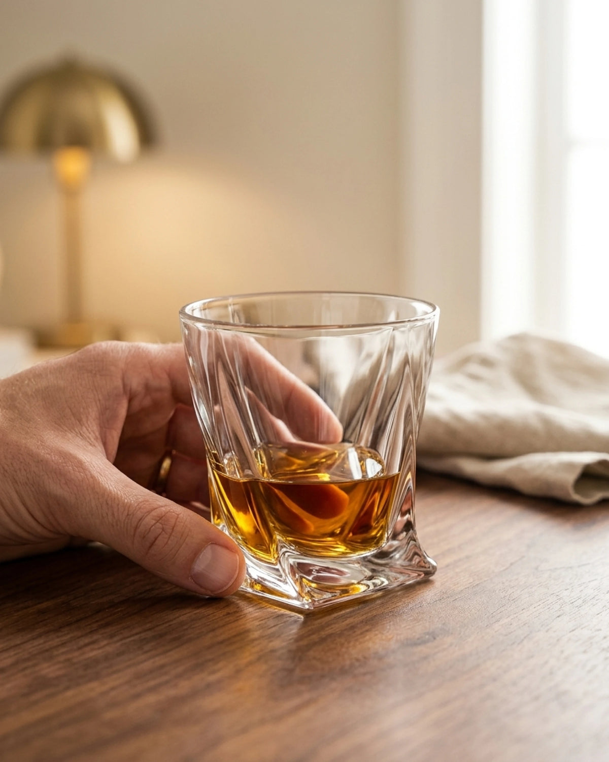 Verre à whisky en cristal tenu en main — qualité Le Cristoir
